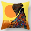 African tribal black woman printed pillow cover, ethnic geometric cushion cover for home. - Single-Sided Linen Cushion Cover (BZ202606023-20) / 35*35cm