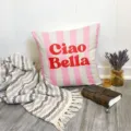 Nordic striped throw pillow with red Ciao Bella lettering, cozy home decor cushion for room. - Italian Letter Stripe Style 3 / Peach Skin 45x45cm
