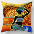 African tribal art throw pillow cover, colorful ethnic geometric pattern decorative case. - Single-Sided Linen Cushion Cover (BZ202606023-21) / 35*35cm