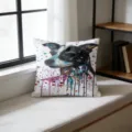 Close-up detail of the artistic watercolor dog print throw pillow, showcasing fine fabric texture. - 45x45cm / Single-Sided Peach Skin Pillowcase (Without Core)