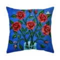 Blue background red roses oil painting cushion cover square throw pillow case for decor - Peach Skin Pillow Cover 45x45cm / BZ2026062-6