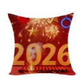 2026 Neujahr roter Kissenbezug, festliches Feuerwerk und Böller Muster Sofakissen. - Stil 6
