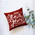 Cojin rojo de Ano Nuevo con texto festivo blanco y detalles florales para decoracion sofa. - ZB20251003-4