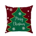 Christmas cushion cover detail showing red fabric, green tree pattern and snowflakes. - Peach Skin 45x45cm / ZB20250820-1
