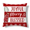 Vista detallada de funda de cojín navideño con rayas rojo-blancas y estampado tipográfico. - 45x45cm / Funda de Cojín de Piel de Melocotón de Lado Único