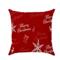 Red Christmas throw pillow cover with festive Merry Christmas print snowflakes and reindeer. - ZB20250820-8