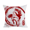 Primo piano della fodera per cuscino cavallo capodanno cinese 2026, inchiostro rosso. - Fodera per Cuscino Pelle di Pesca 45x45cm / Stile 1