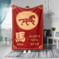 Manta de franela roja de Año Nuevo chino con estampado de caballo, colcha suave para sofá. - 70x100 (230g/㎡ Franela) / Rojo (ZM20251010-3)