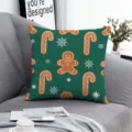 Christmas pillow cover green gingerbread man candy cane pattern festive sofa home decor throw cushion case - Style 10