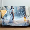 Weihnachts-Schneemann-Flanell-Wohndecke für Sofa gemütliche Winterbettdekoration weiche Fleecedecke - ZM20250829-6