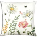 Watercolor daisy bee pillow cover detail showing fresh floral print and soft fabric texture. - 18x18 Inch / Peach Skin / BZ206718-3