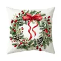 Funda de cojín navideña corona acuarela lazo rojo piña decorativa cuadrada suave - Funda de Almohada de Piel de Melocotón de Un Sola Cara; Sin Núcleo; 45x45cm / ZB26714-2