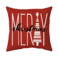 Red Christmas throw pillow cover with white MERRY lettering and festive tree design for sofa. - 45x45cm / Peach Skin
