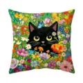 Fundas de cojín gato negro pintura al aceite floral vista detalle, decoración artística. - Funda de cojín de una cara en piel de melocotón; sin relleno; 45*45cm / BZ260709-1
