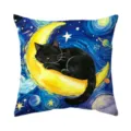 Funda de cojín de gato negro con pintura al óleo, funda de almohada luna noche estrellada - BZ260709-4