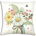 Funda de cojín de margarita y abeja en acuarela, funda de almohada floral decorativa. - BZ206718-4