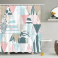 Decoratief douchegordijn met tropische blad- en bloemenprint voor de moderne badkamer. - YL-7-7