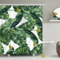 Tropical plant waterproof shower curtain with green banana leaf print for modern bathroom decor - YL-9-6