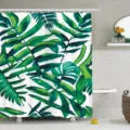 Waterproof tropical green leaf shower curtain for bathroom decor, fresh botanical digital print. - YL-9-7