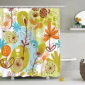 Fris abstract bloemenprint douchegordijn detail, retro botanisch ontwerp voor badkamer. - YL-7-10