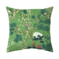 Details of the green Chinese style botanical bird and pine tree print decorative throw pillow cover. - BZ2026704-5 / Single-Sided Fine Linen Pillowcase; No Insert; 35x35cm
