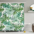 Tropical botanical waterproof shower curtain with green leaf digital print for bathroom decor. - YL-9-8