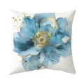Blue watercolor floral pillow cover detail, gold ink splatter accent, home decor aesthetic. - Style 4