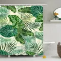 Tropical plant waterproof shower curtain with green palm leaves digital print bathroom decor - YL-9-9