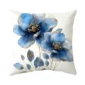 Blue watercolor floral throw pillow cover with gold accent details for elegant living room decor. - Style 6