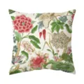Close-up detail of the elegant Chinese style botanical bird print cushion cover fabric. - BZ2026704-2 / Single-Sided Fine Linen Pillowcase, No Insert, 50x50cm