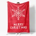 Red Christmas flannel blanket with white snowflake and holiday letter print, cozy soft home decor sofa throw. - MT06018-2 / 100x150 Single-Sided Print (260g/㎡ Flannel)