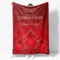 Red Christmas flannel blanket with white festive trees and holiday blessing text for home sofa. - MT06018-9