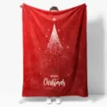 Detailed view of the red flannel Christmas blanket featuring festive tree and text print. - MT06018-10