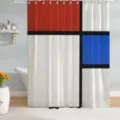 Detailopname van het moderne abstracte geometrische kunst douchegordijn in de badkamer. - (90g Basisstof) 90x180cm / ZY202307031-2