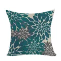 Close-up detail of the bohemian style dahlia flower throw pillow case fabric texture. - Double-Sided Pillow Cover (Without Core) / 45x45cm / Teal-Gray Tone (No.4)