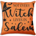 Halloween Kissenbezug Detail, orange Stoff mit Hexen-Spruch und gruseligem festlichen Motiv. - Stil 3 / Einseitiger Kurzer Plüsch Kissenbezug 45x45cm