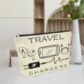 Canvas travel cable organizer bag, portable zipper pouch for chargers and earphones - ZYHZB8133-15