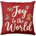 Christmas cushion cover detail shot featuring festive Joy to the World red pillow design. - Peach Skin 45x45cm / BZ26731-3