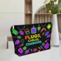 Portable black zipper storage bag detail shot, featuring colorful neon plugs and cables pattern. - ZYHZB8133-20