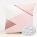 Pink geometric waterproof polyester throw pillow cover detail showing water resistance. - 90g Single-Sided Print / ZB2026725-1