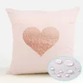 Pink waterproof throw pillow cover detail featuring a sparkling rose gold glitter heart design. - ZB2026725-5