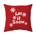 Details view of the red Christmas snowflake throw pillow cover, featuring Let it Snow text. - Style 4