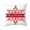 Detailed view of the Christmas snowflake damask pattern and Merry Christmas text on white cushion. - Style 6