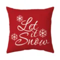 Festive red throw pillow cover with white Let it Snow text and snowflake design for sofa. - Style 13