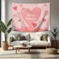Valentine's Day pink heart tapestry wall hanging for bedroom living room home decor aesthetic. - ZG202512023-7