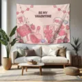 Valentine style pink tapestry scene detail, romantic bedroom wall hanging decoration fabric. - ZG202512023-6
