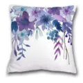 Housse de coussin décorative avec motif floral aquarelle bleu et violet pour canapé salon. - QL-BZ4-4