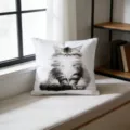 White throw pillow with watercolor fluffy cat design, comfortable cushion for sofa home decor. - 45x45cm / Single-Sided Peach Skin Pillowcase (Without Core)
