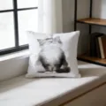 White Square Throw Pillow with Watercolor Cat Art Print, Cozy Sofa Cushion Cover Decor - 45x45cm / Single-Sided Peach Skin Pillowcase (Without Core)