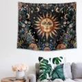 Tapisserie murale bohème soleil et lune tenture esthétique pour chambre salon décoration - 90x75cm Polyester / ZG202603024-1